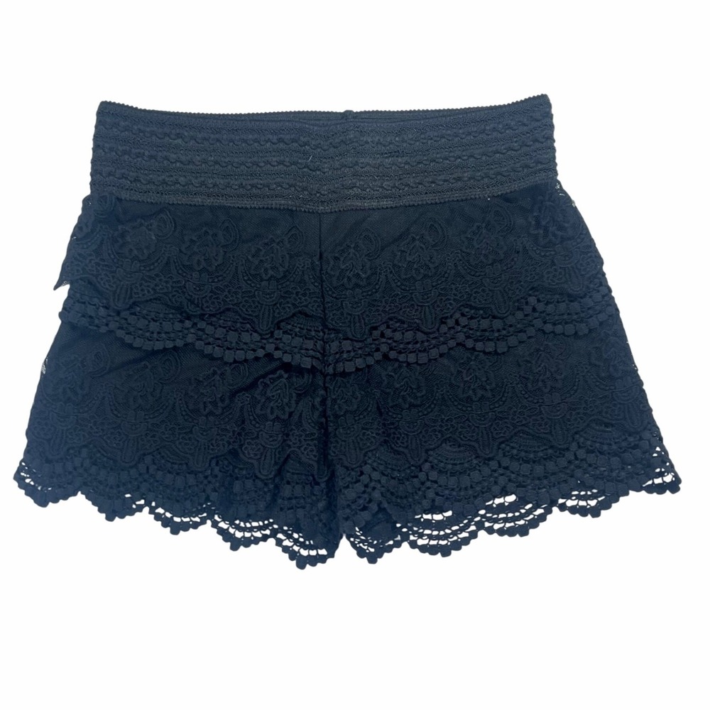 Black Lace Shorts Festival Tiered Black Scalloped Elastic Waist Coquette Sz S